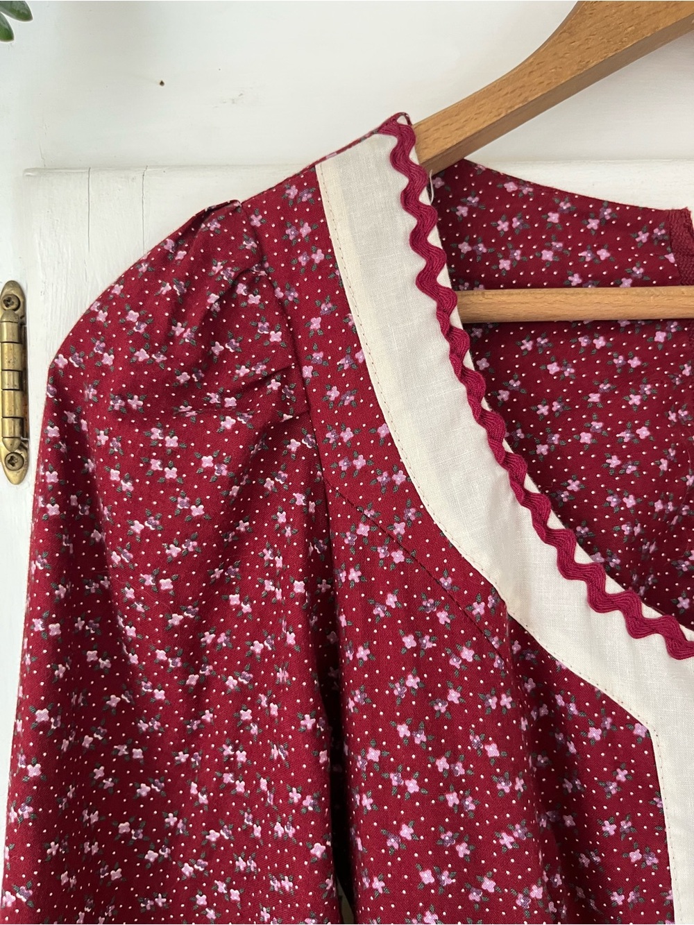 Vintage 70s Gunne Sax Cottagecore Burgundy Red Floral Corset Midi Dress XS - Picture 10 of 16